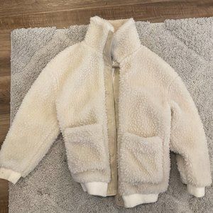 Urban Revivo White Fuzzy Jacket with Faux Leather Trim Never Worn